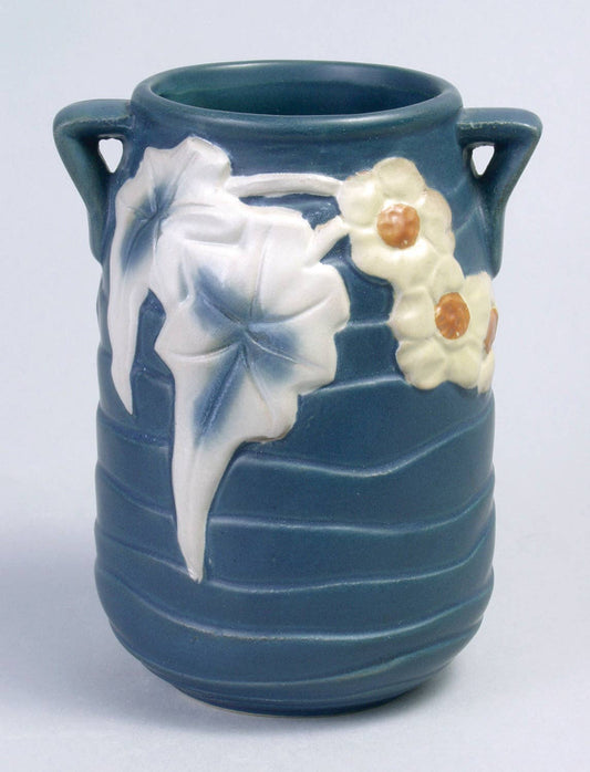 AA Importing - Roseville-Style, Luffa Vase in Blue, 6"