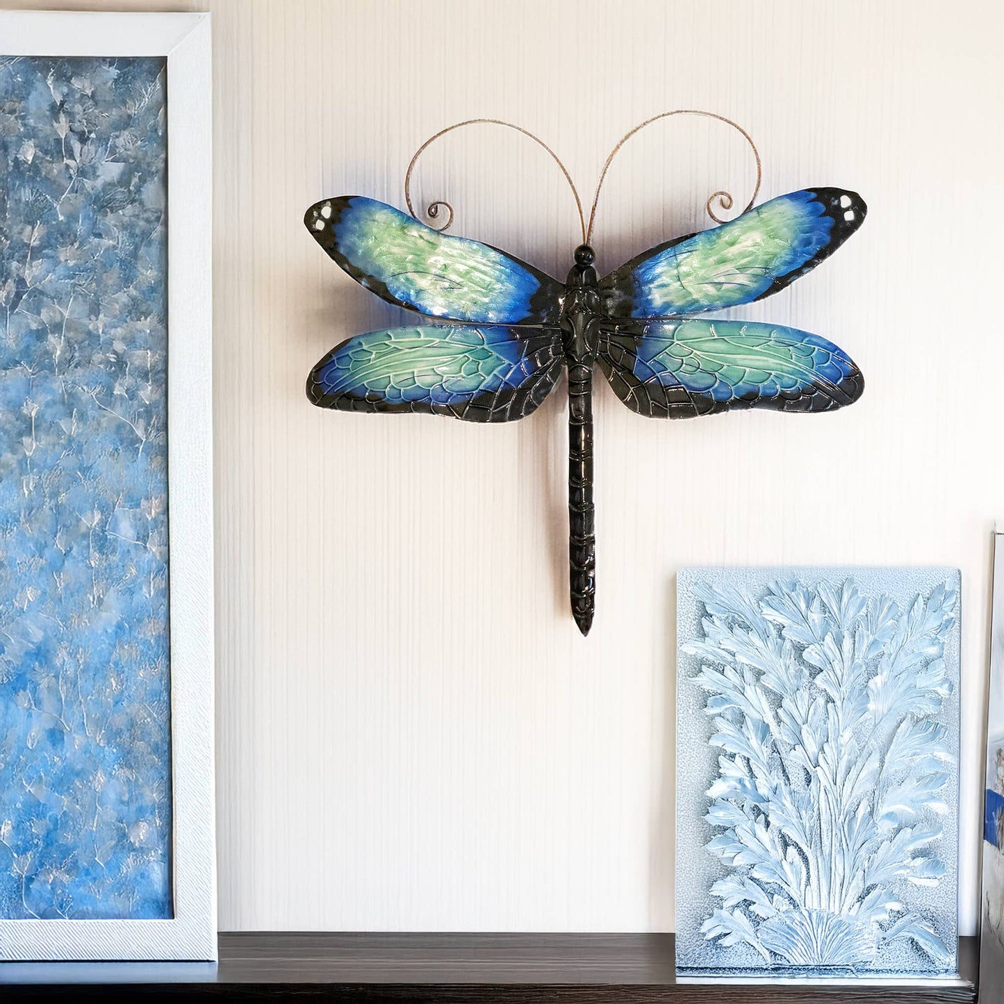 Eangee Home Design - Dragonfly Wall Decor Blue And Black, w/ Capiz, Outdoor Safe