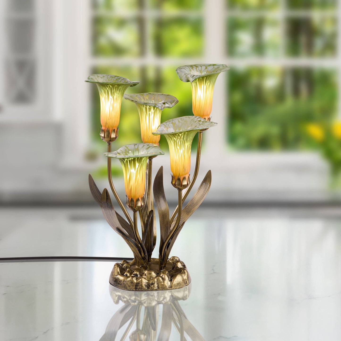 River of Goods - 20"H Green Hand Blown Glass 5 Calla Lily Uplight Accent Lamp