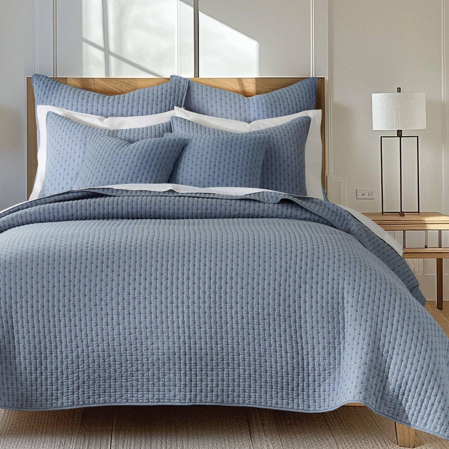 Levtex Home - Cross Stitch Quilt Set: Chambray / Full/Queen