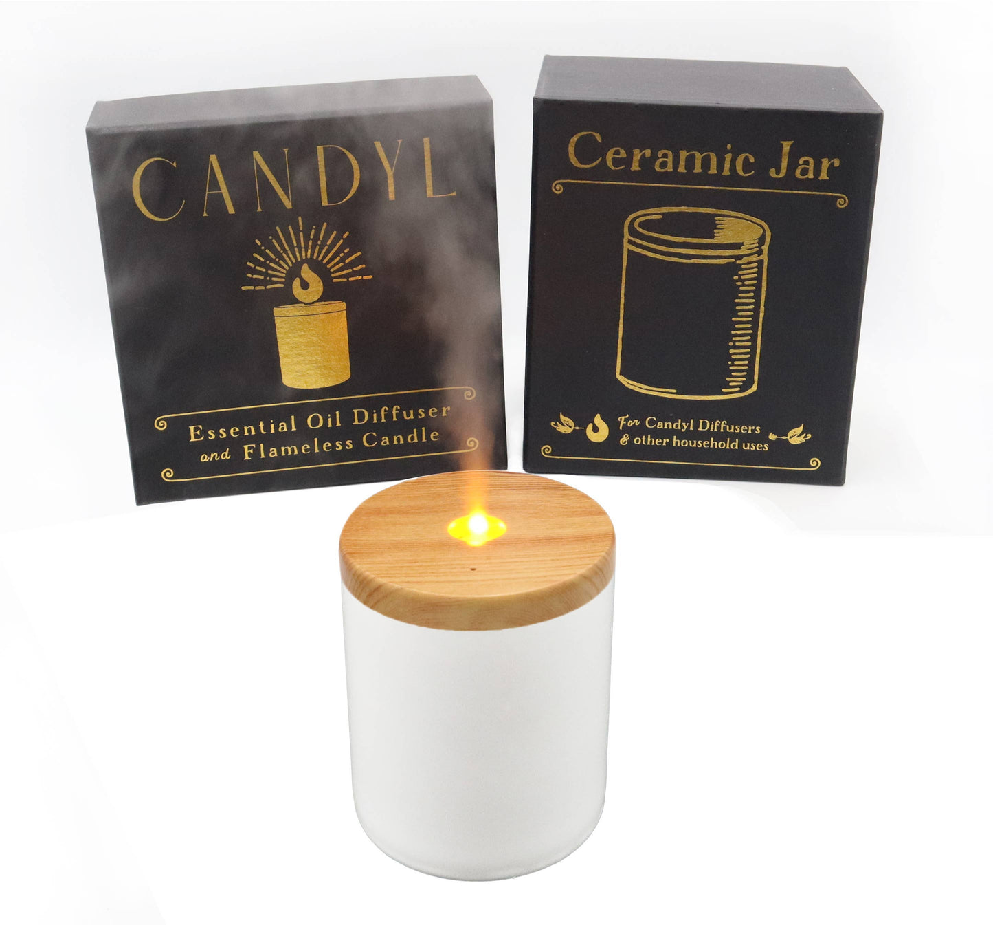 Candyl - Candyl Candle Diffuser with Rechargeable Battery: White Jar, Light Wood Top