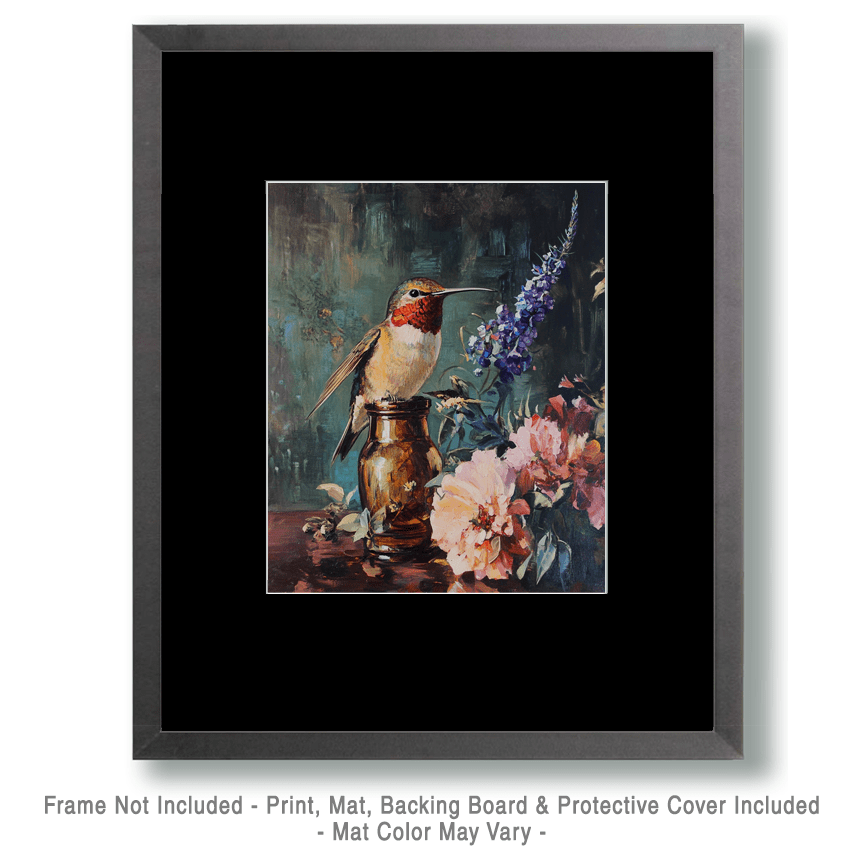 Mowbi - Vintage Hummingbird - Animal Still Life Wall Art Prints – 8″x10″ Artwork for 11″x14″ Frame
