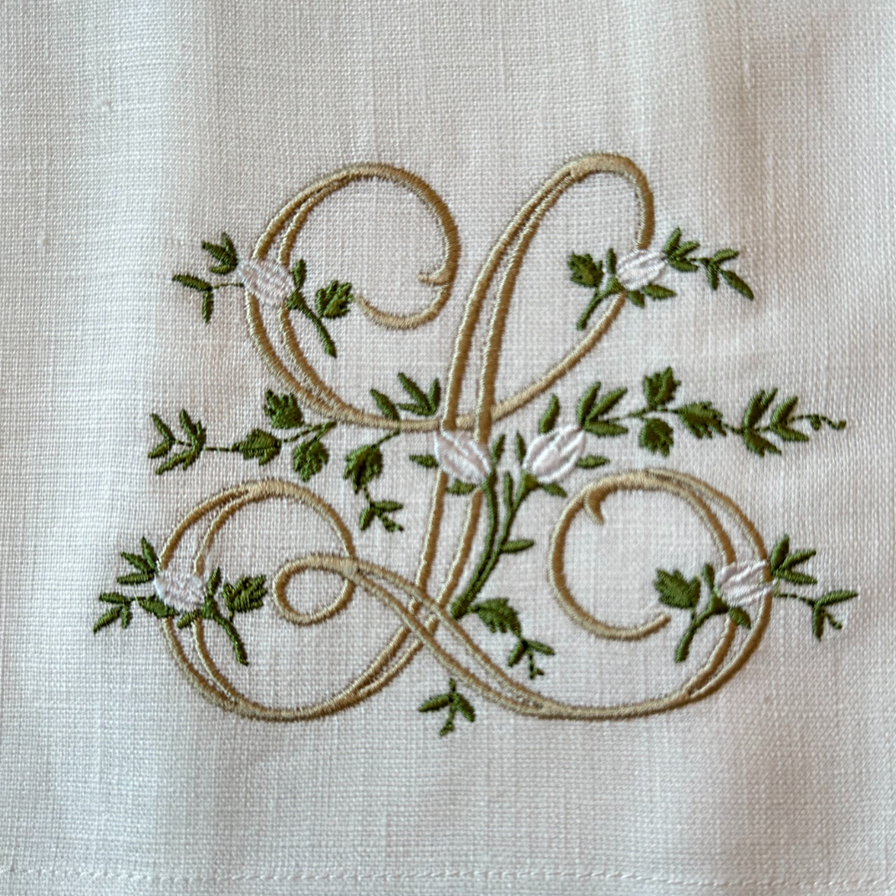Arte Italica & Crown Linen Designs - Floral Monogram Linen Towel: V