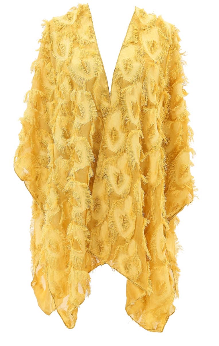 JC Sunny Fashion - Fringe Feather Detailed Lightweight Eyelash Kimono 11 colors: Aqua