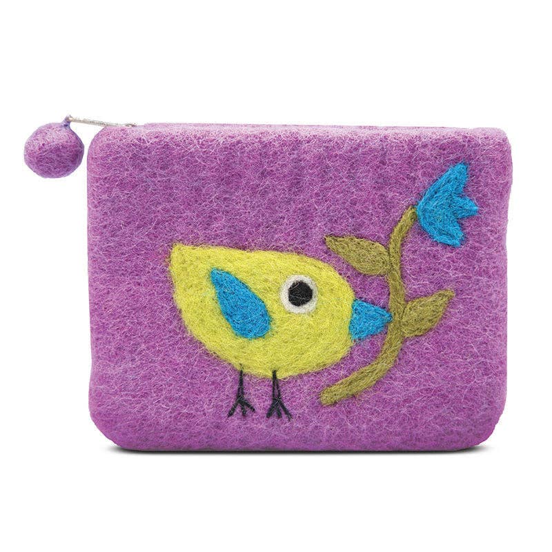 BNB Crafts Inc. - Single Bird with Flower Coin Purse: Turquoise