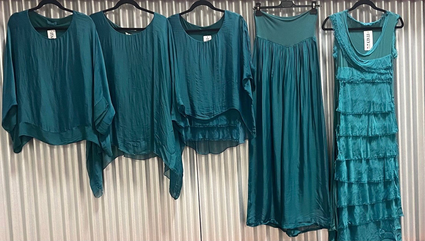 Dance in Paris - Top with Double Silk Layers and Camisole  "BEST SELLER": One Size / Sage