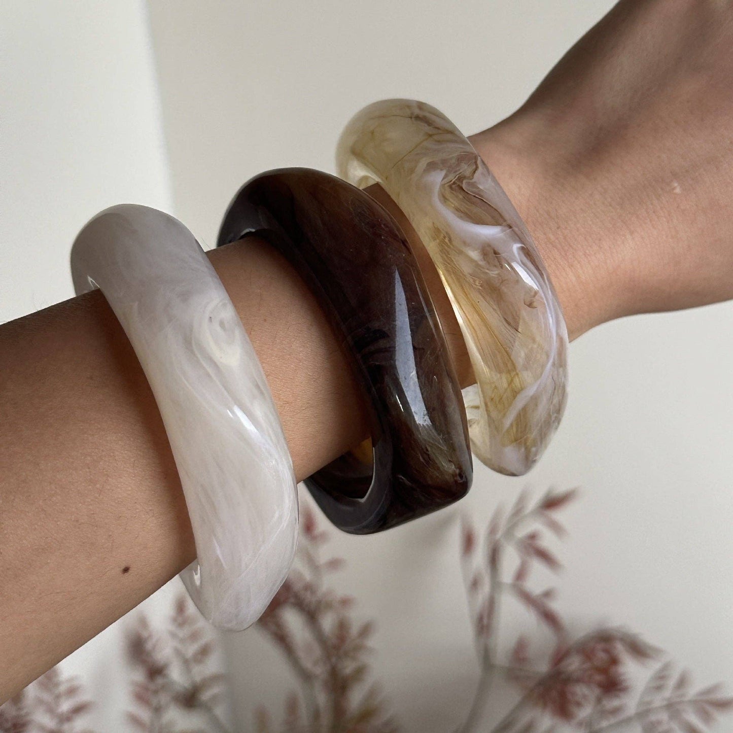 Dipped Shop - Irregular Acrylic Resin Bangle Bracelets DP25B583: Khaki