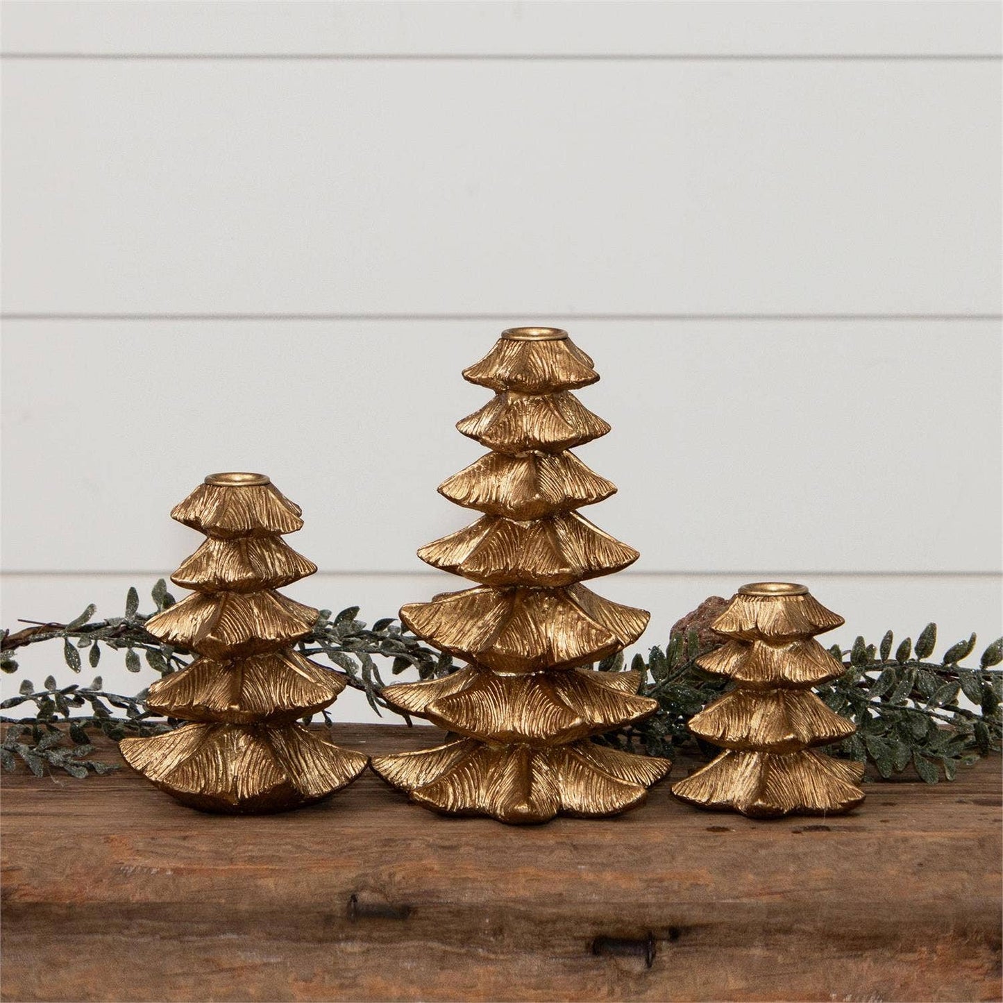 Audrey's Home & Gift - Gold Finish Christmas Tree Candle Holder (Set Of 03)