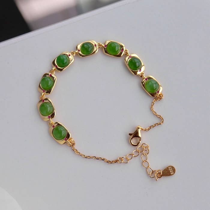 Cici’De Jewelry Amsterdam - Vintage Style Framed Jade Link Bracelet