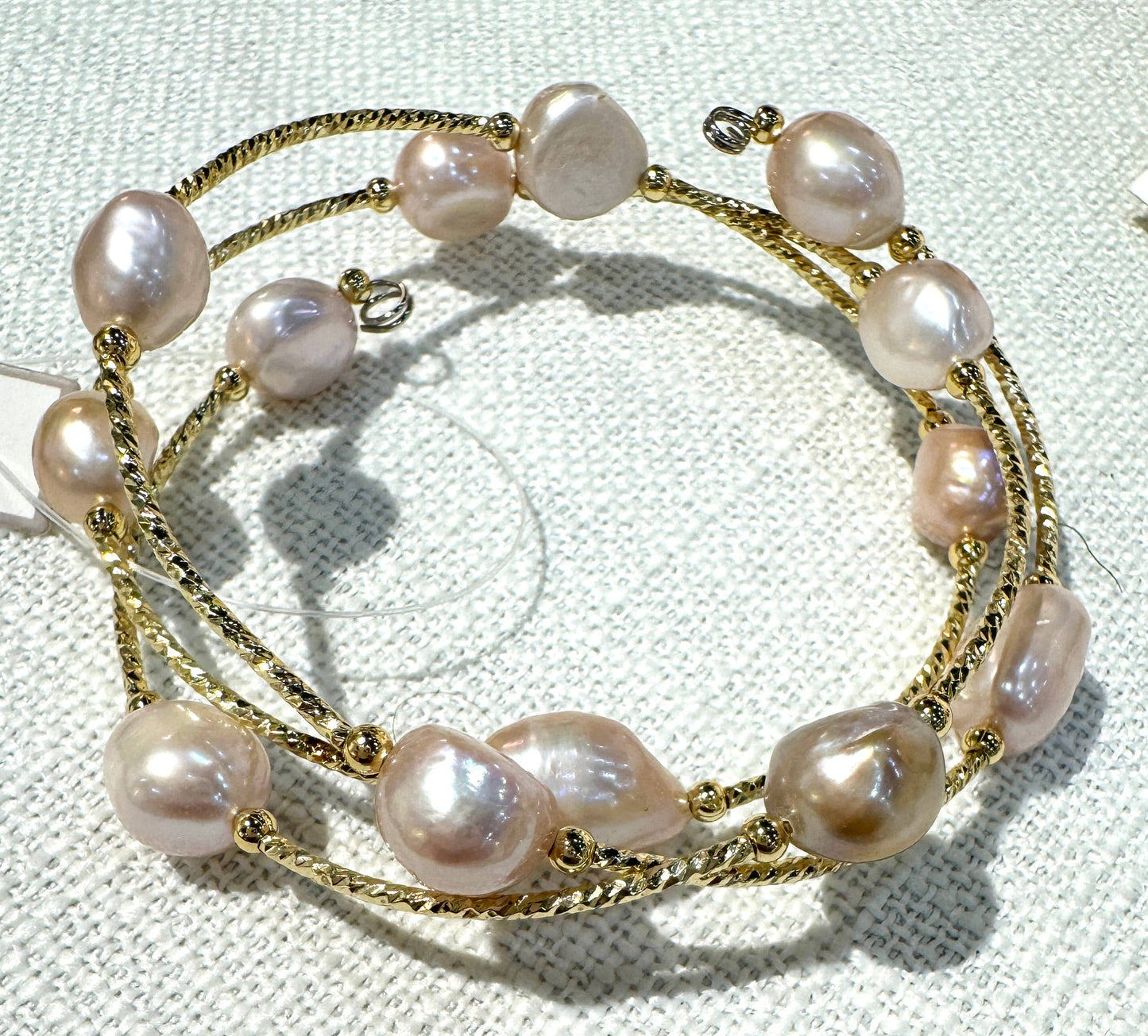 Studio G - #150 GD Gold Wrap Potato Pearl Bracelet: White Pearl