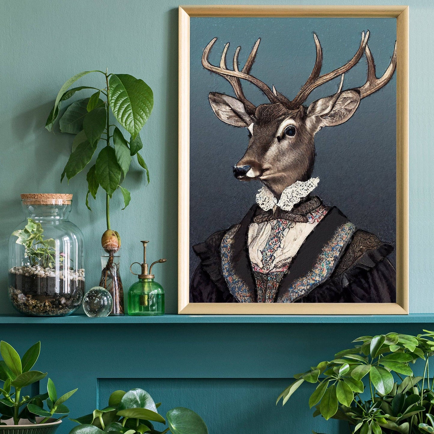 Ink & Drop - Female Stag Animal Head Print: 11 ¾ x 15 ¾ in | 30x40 cm / Matte