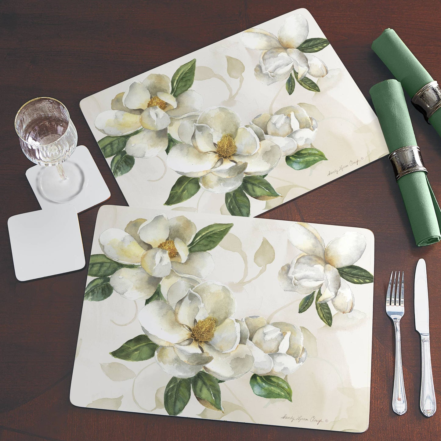 CounterArt/Highland Home/Thirstystone/CoasterStone - Cala Home Magnolias Decorative Hardboard Placemats
