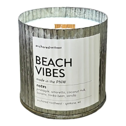 Anchored Northwest - Beach Vibes Wood Wick Candle, Rustic Vintage Farmhouse Decor: 10oz