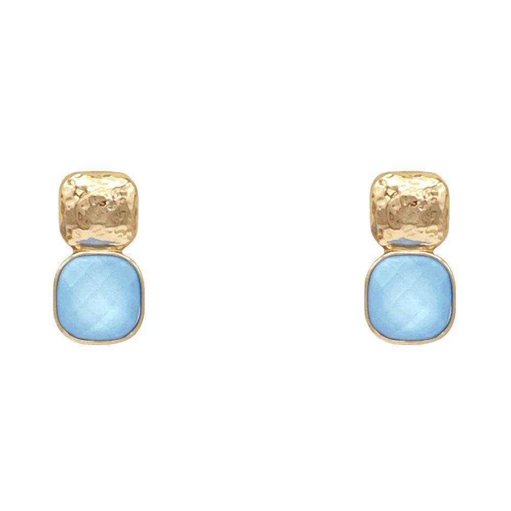 anbfashion - HAMMERED METAL SQUARE STONE EARRING : Gdgrn
