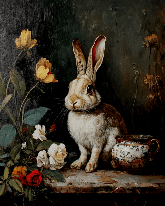 Mowbi - Vintage Rabbit - Animal Still Life Wall Art Prints – 8″x10″ Artwork for 11″x14″ Frame