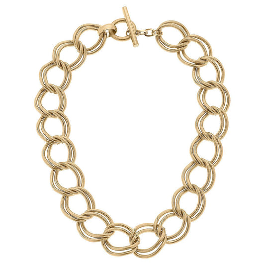 Canvas Style - Valerie Double Chain Link Statement Necklace in Worn Gold