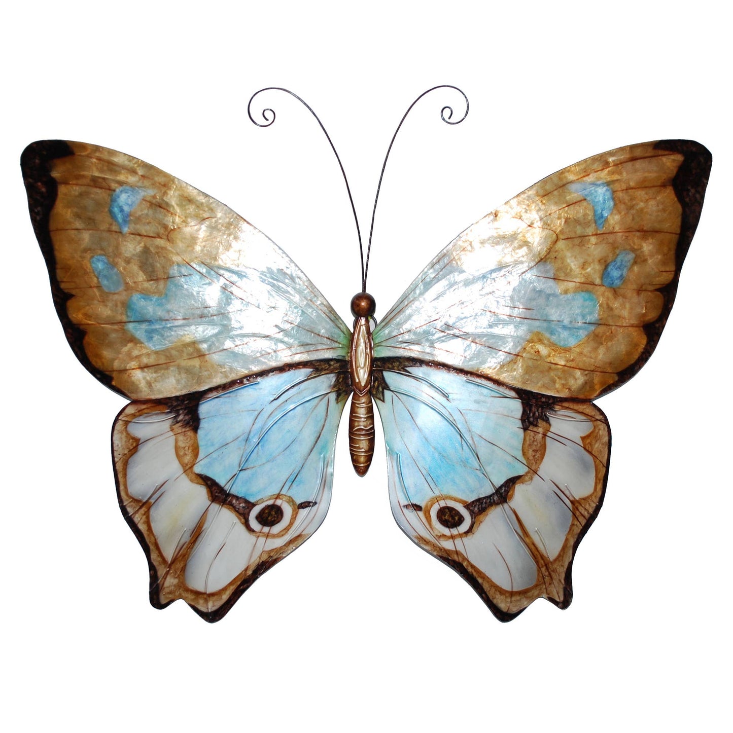 Eangee Home Design - Butterfly Wall Decor Copper With Aqua, w/ Capiz-Outdoor Safe