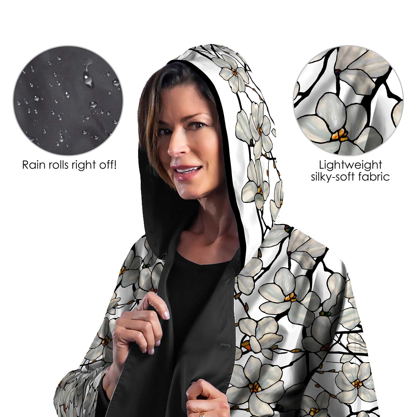 RainCaper - Tiffany Magnolia Womens Rain Cape - Rainproof Breathable Rain Poncho for Women