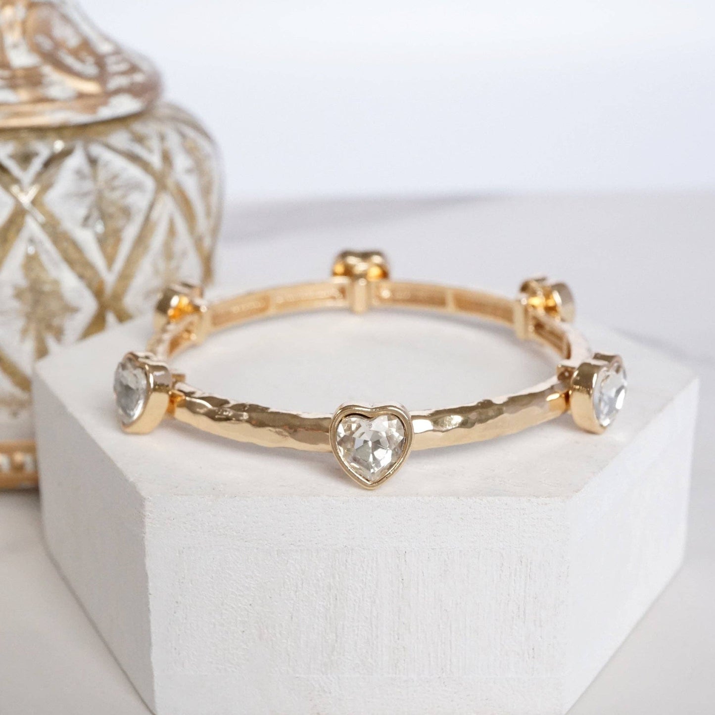 PennyLine inc - Heart Faceted Crystals Stretchy Stackable Station Bangles – Gold & Silver Tone: Silver Tone