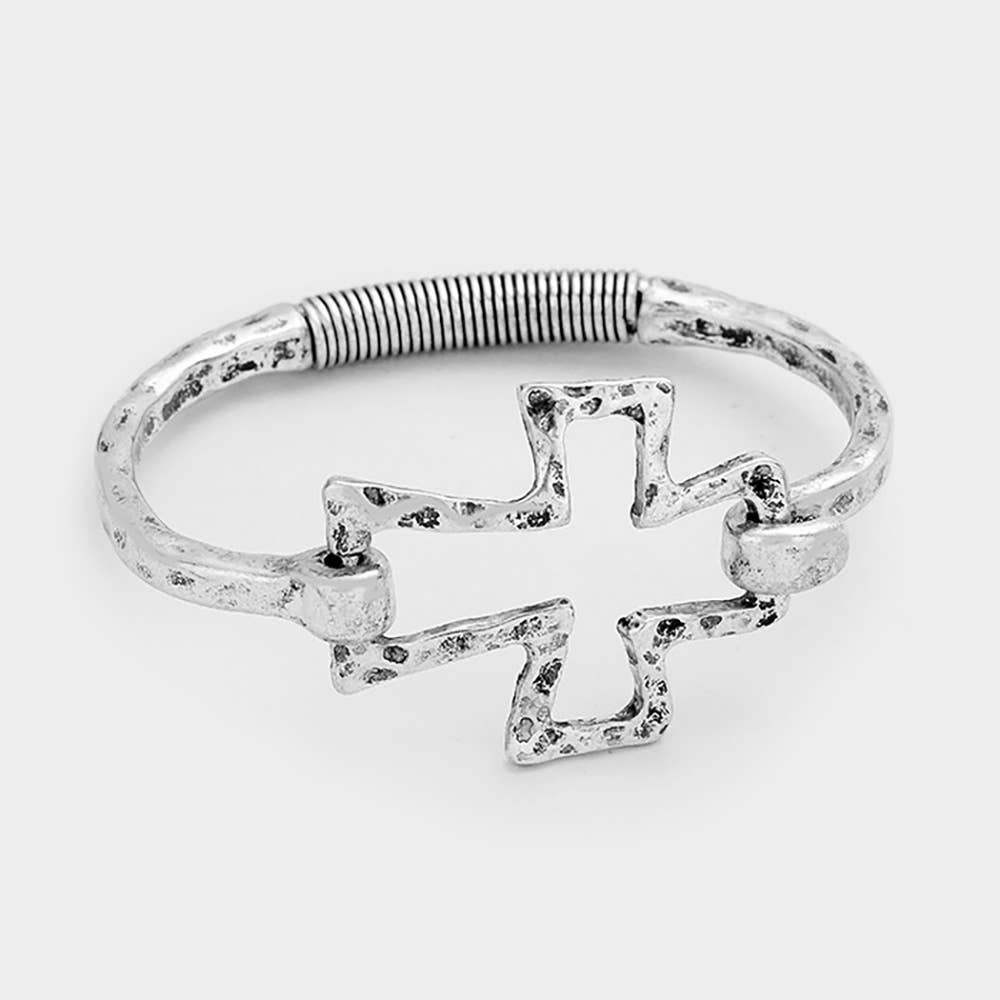 Sensibling Corp. - Hammered Metal Cross Bangle Bracelet: Silver