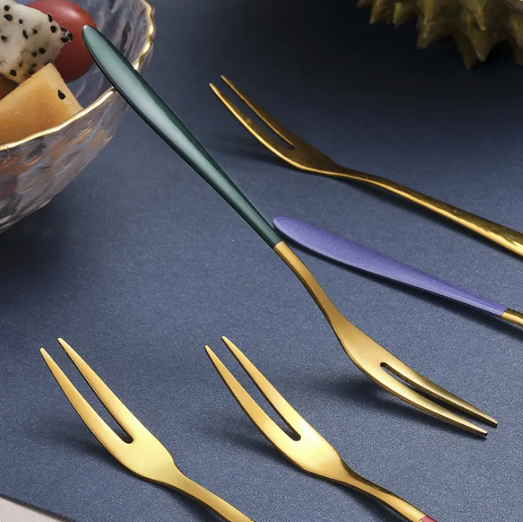 Sostraw & SmartThings - Small Fork - For Appetizers, tapas or Dessert - 10 colors: Red/gold