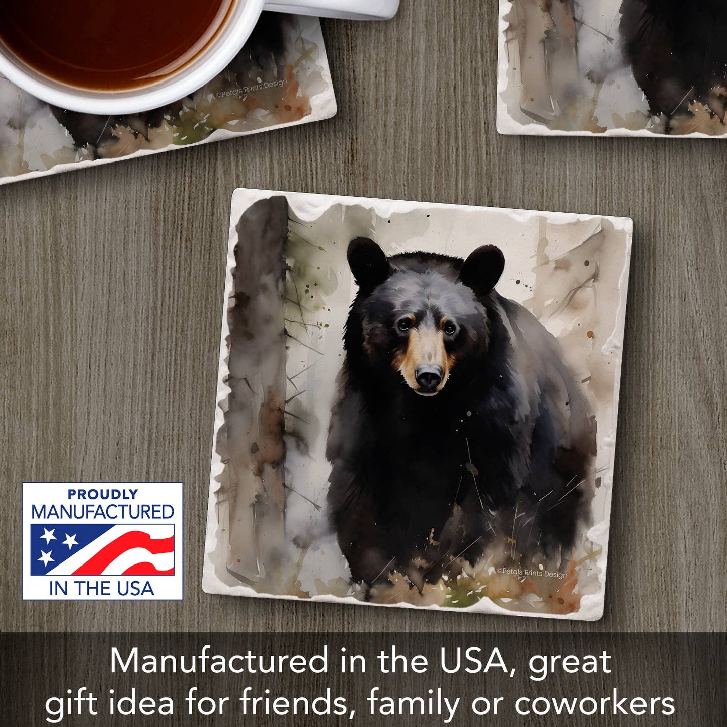 CounterArt/Highland Home/Thirstystone - "Forest Black Bear" Single Tumbled Tile Coaster