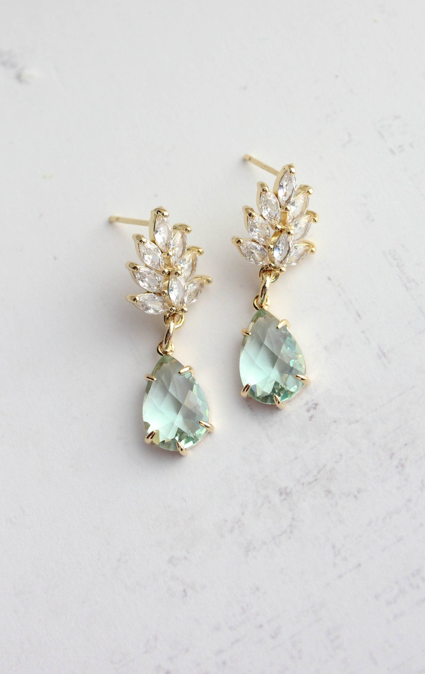 A Pocket of Posies - Glass Leaf Earrings | Rhinestone Studs | Gold or Silver: Gold Plated