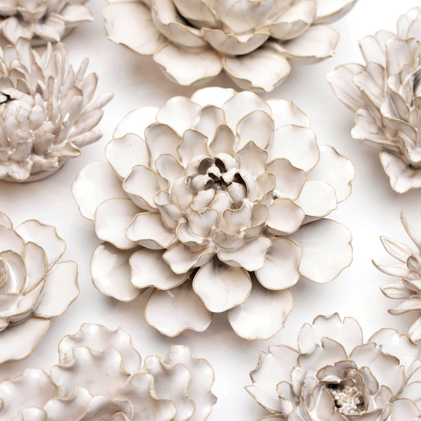 Chive - Coastal White Ceramic Flowers For Tabletop Or Wall Hanging: Ivory Dahlia