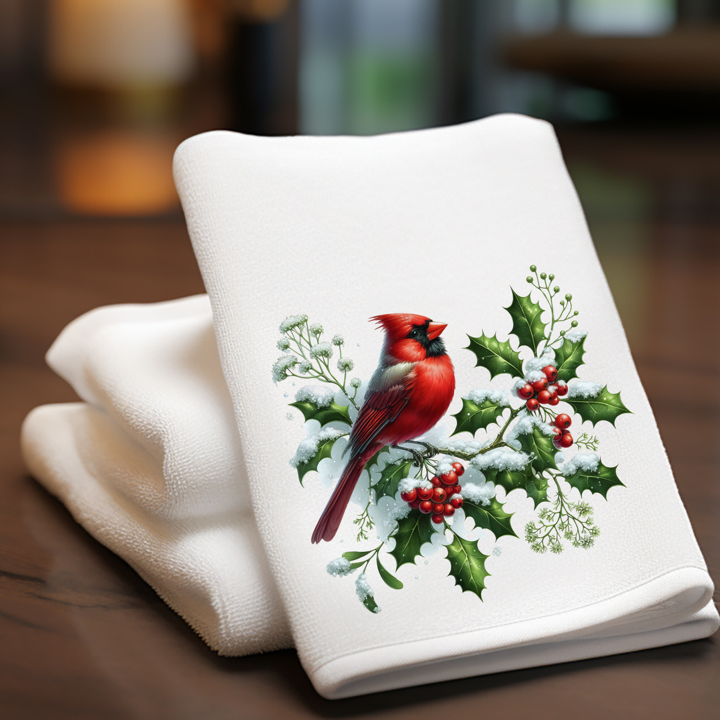 Fernville Creations - Cardinal Fingertip Towel, Winter Bath Accent, Powder Room To