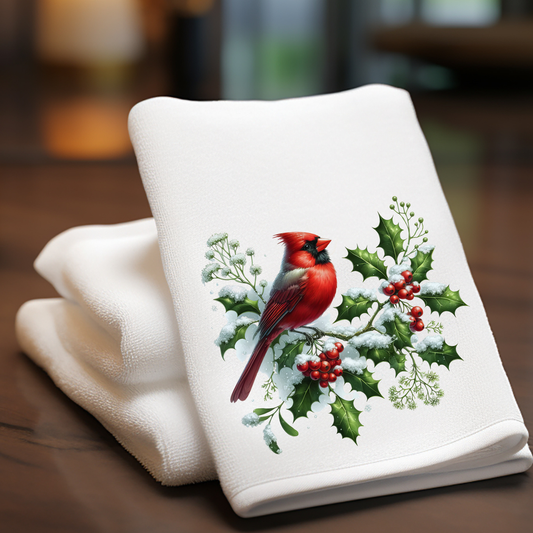 Fernville Creations - Cardinal Fingertip Towel, Winter Bath Accent, Powder Room To