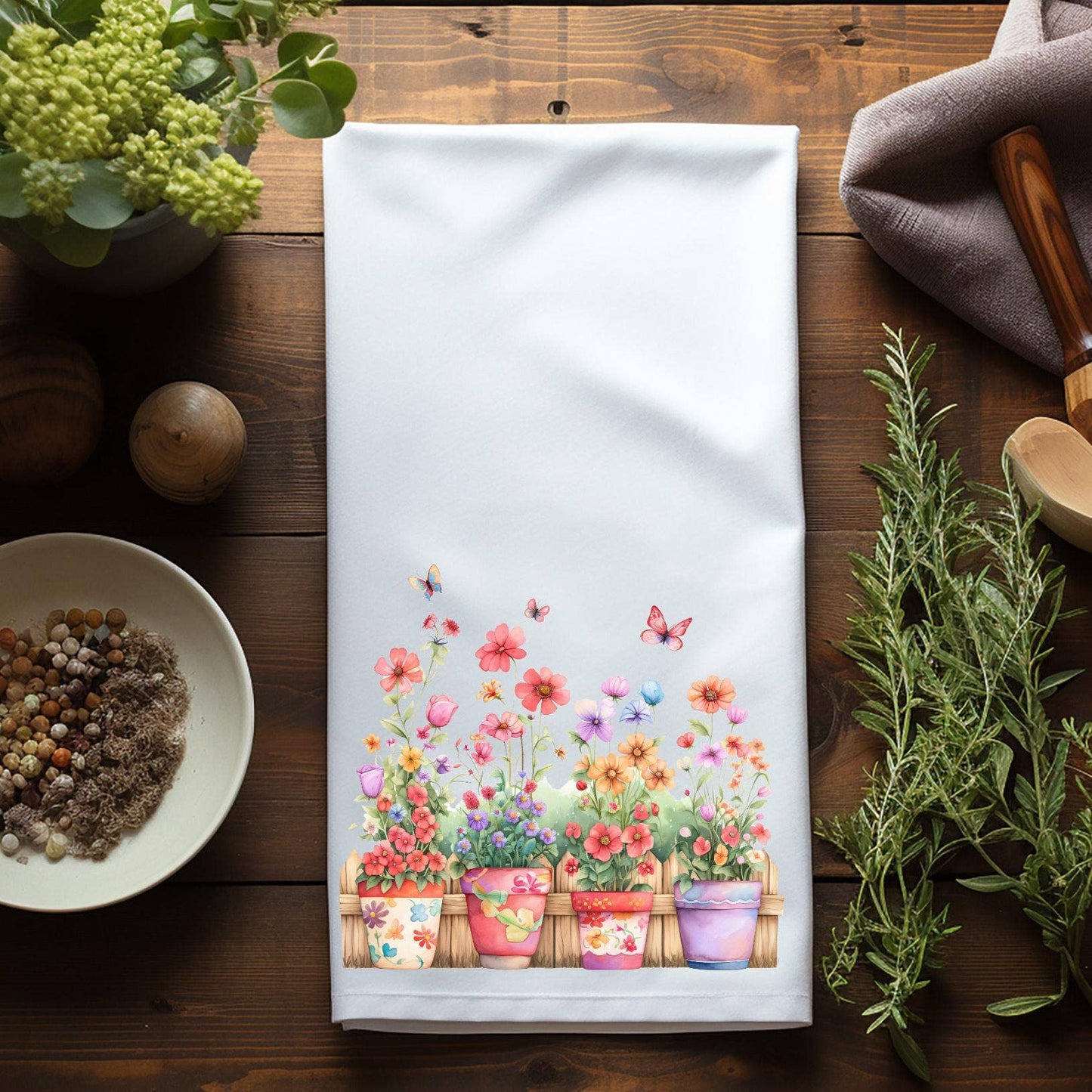 Fernville Creations - Floral Pastel Kitchen Tea Towel, Durable Hand Towel, Gift