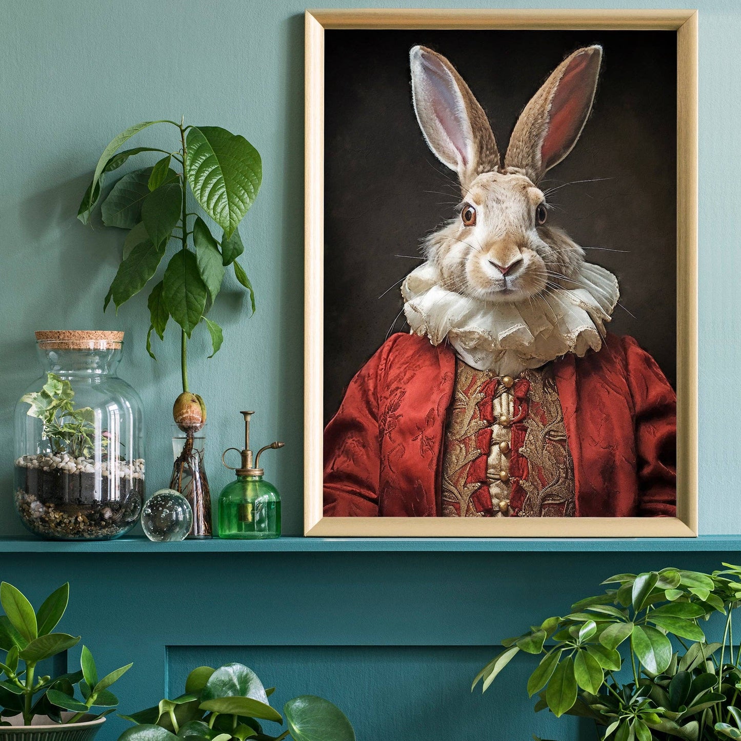 Ink & Drop - Christmas Rabbit Animal Portrait Print: 11 ¾ x 15 ¾ in | 30x40 cm / Matte