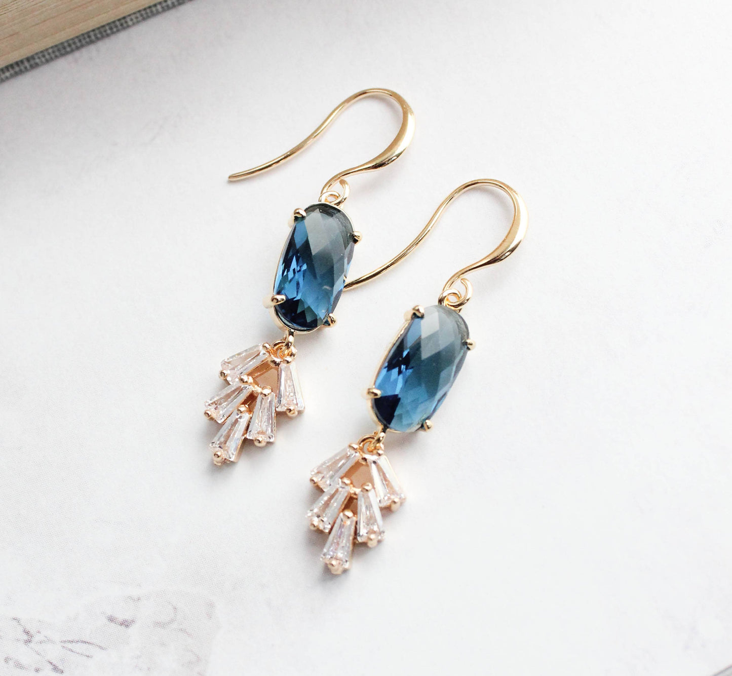 A Pocket of Posies - Art Deco Earrings | Sparkling Leaf Earrings (4 colors): Navy Blue