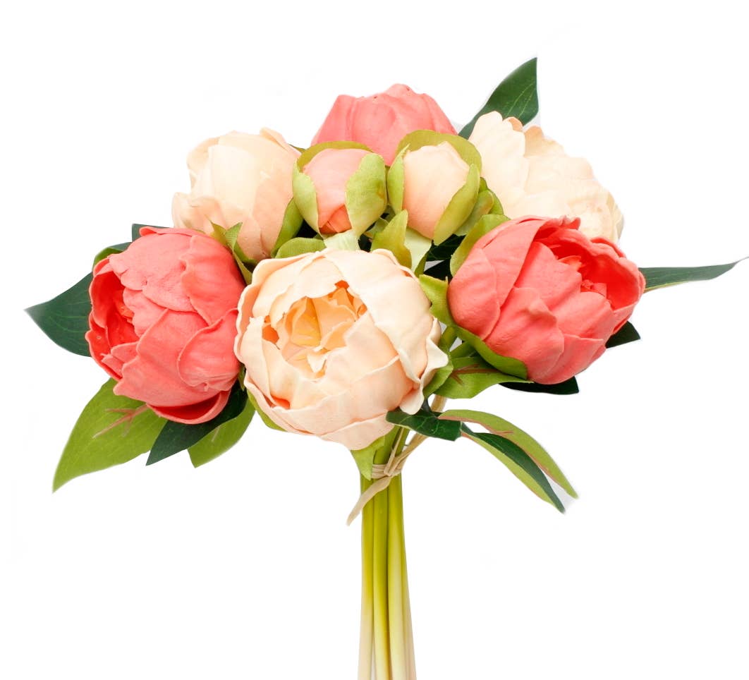 Angel Isabella - 10.5" Real touch artificial Peony bundle-8 Flowers and buds: Ivory