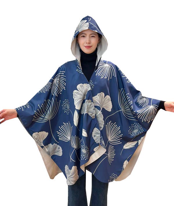 Winding River - Navy / Cream Falling Ginkgos Reversible Rain Cape