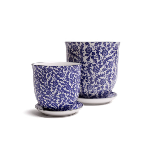 Chive - Liberte Indoor Porcelain Plant Pots: Blue Leaves / 3.25"