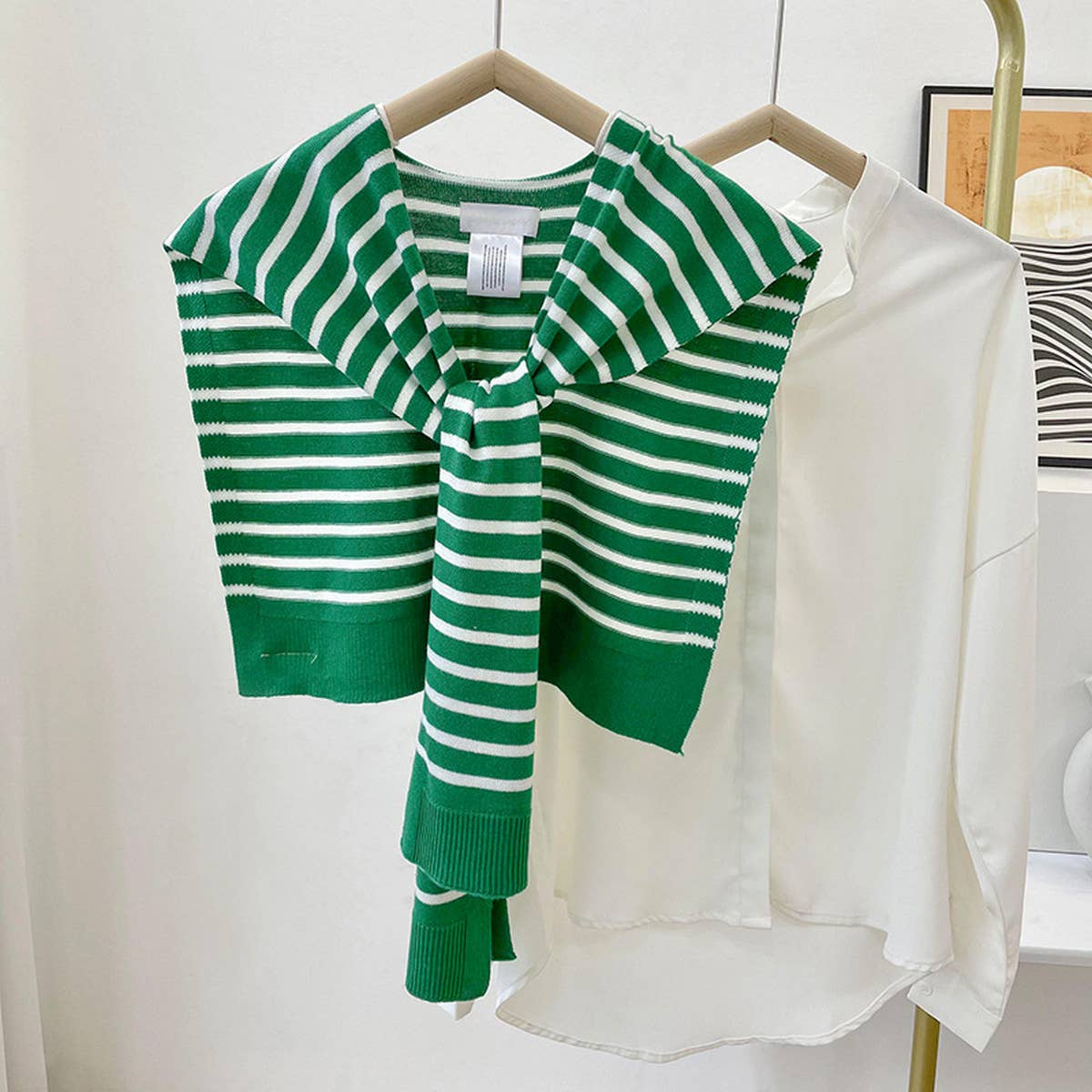 ACCITY - STRIPED KNITTED OUTER SHAWL_CWASC0758: White / (OS) 1