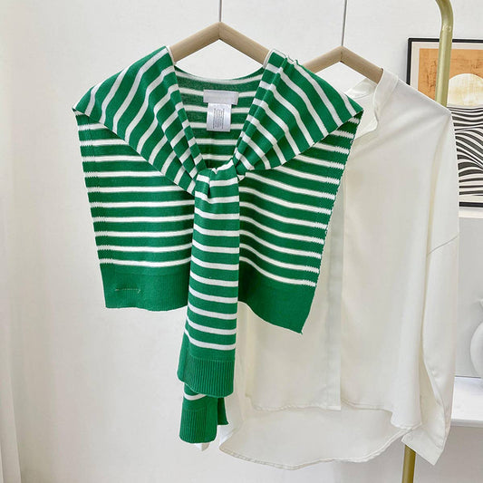 ACCITY - STRIPED KNITTED OUTER SHAWL_CWASC0758: Green / (OS) 1