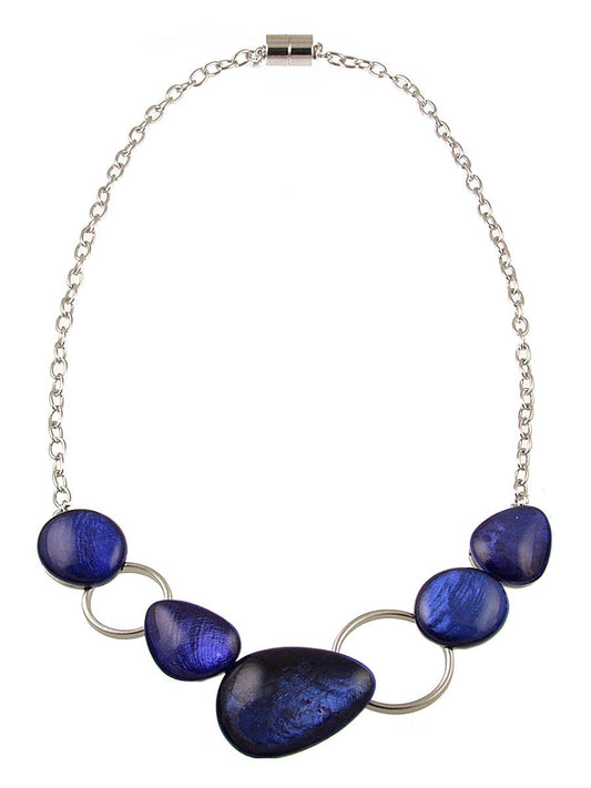 Origin Jewelry - Coastal Tide Necklace, Resin & Shell,Turquoise/L.Blue/D.Blue: Dark Blue