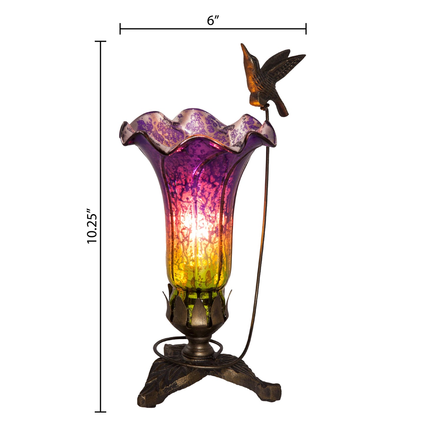 River of Goods - 10.25"H Hand Blown Mercury Glass Hummingbird Lily Lamp