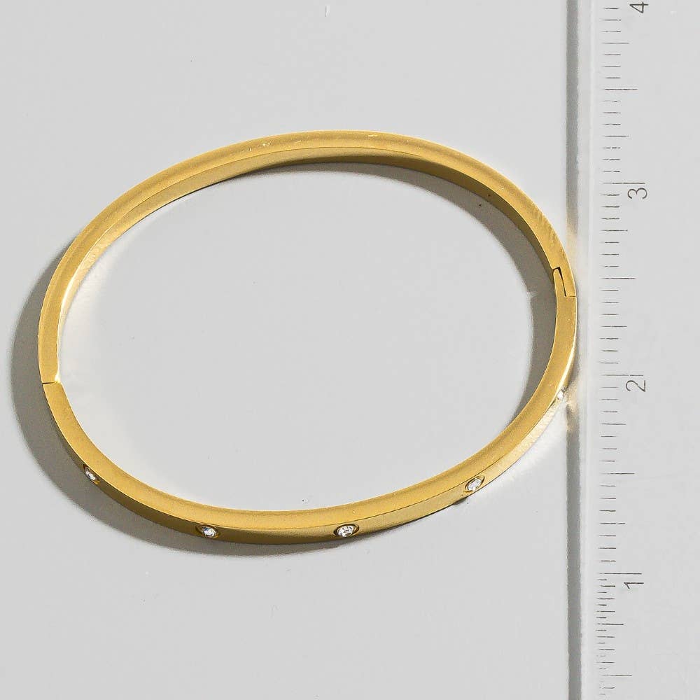 The Looks by Fame Accessories - Stainless Steel Cz Studded Gold Plated Bangle Bracelet: G