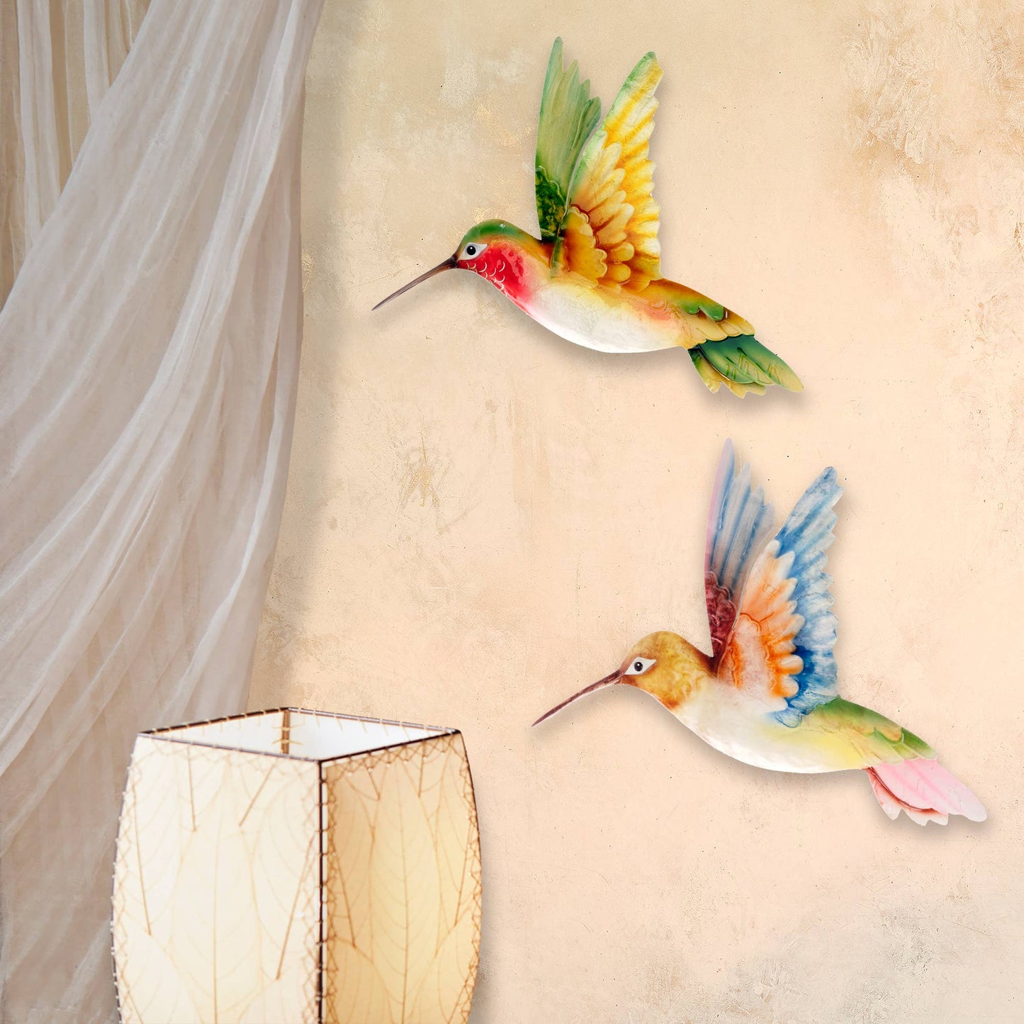 Eangee Home Design - Hummingbird Wall Decor Yellow And Green, w/ Capiz-In/Outdoor