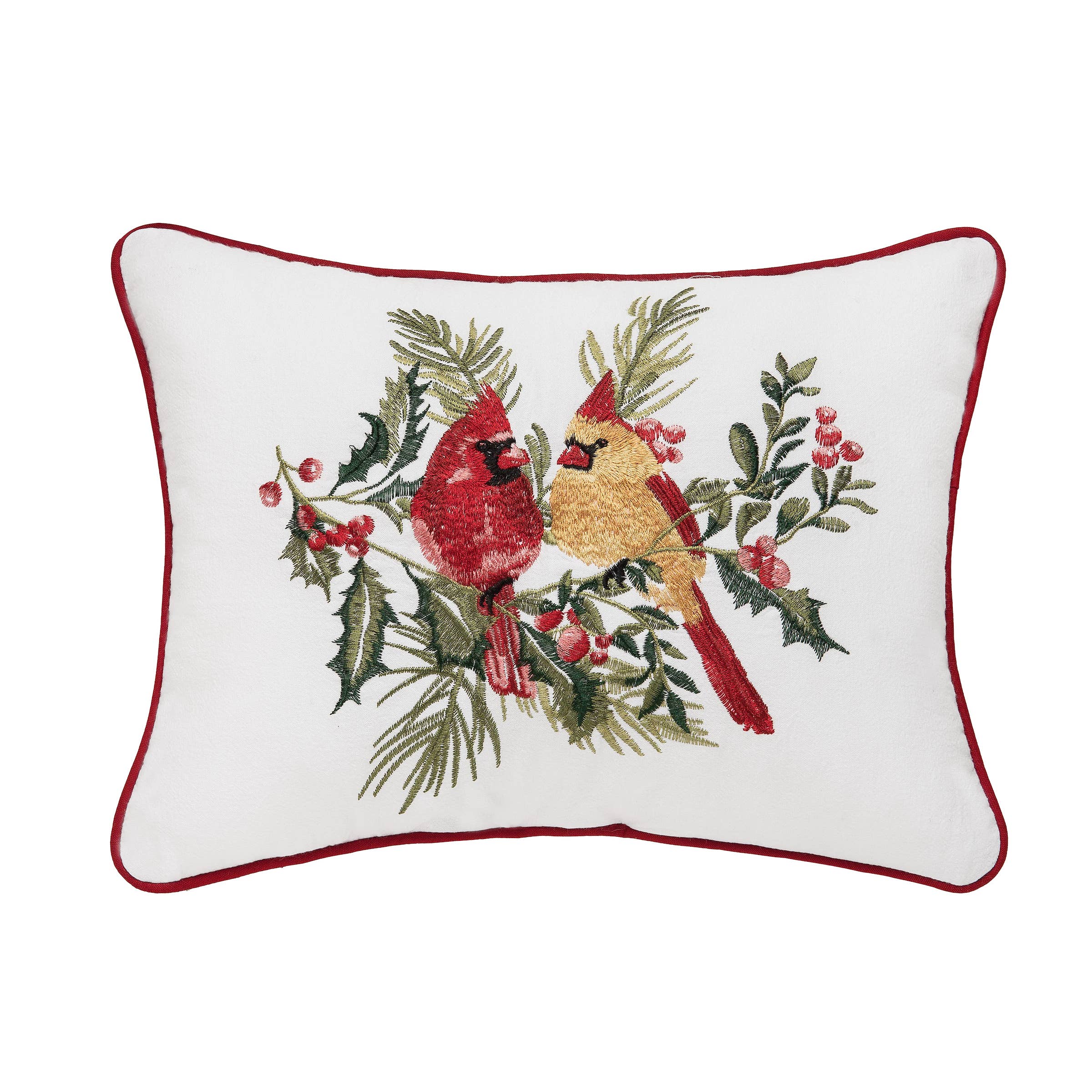 Christmas Cardinal Duo Berry Botanical Throw Pillow
