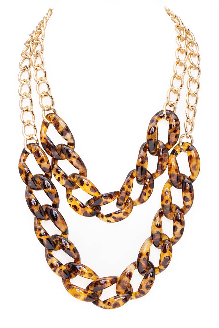 Artini Accessories - Resin Chain Link Layered Necklace: Black