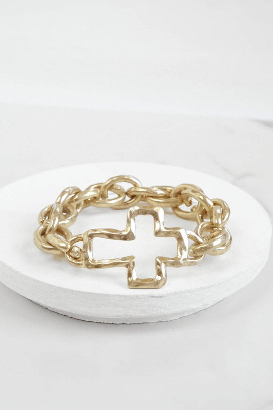 PennyLine inc - Chunky Chain Cross Bracelet Worn Gold