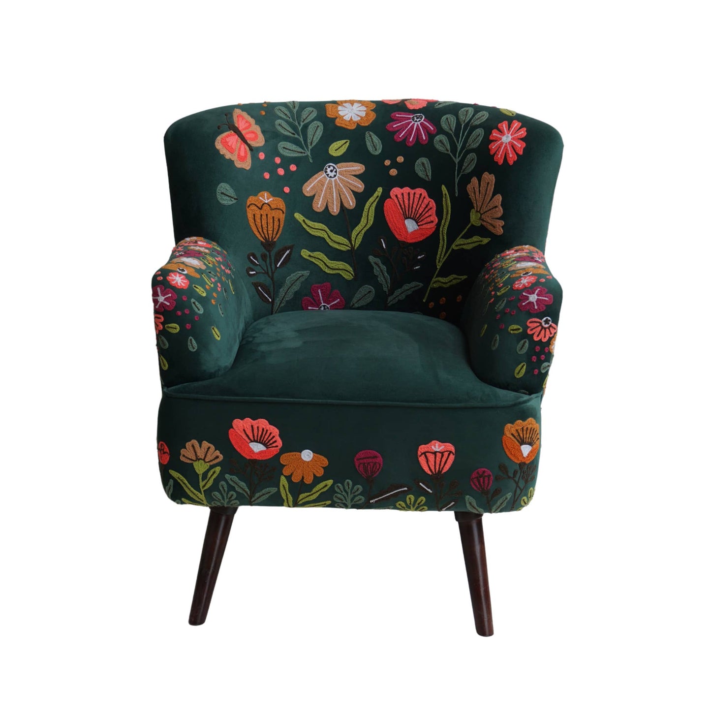 LR Home - Floral Bohemian Embroidered Handmade Accent Chair