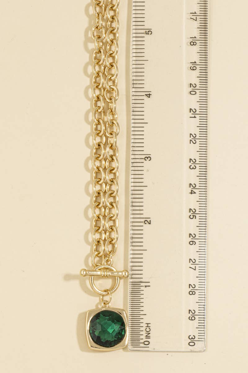 The Looks by Fame Accessories - Chunky Chain Crystal Pendant Toggle Necklace: CR
