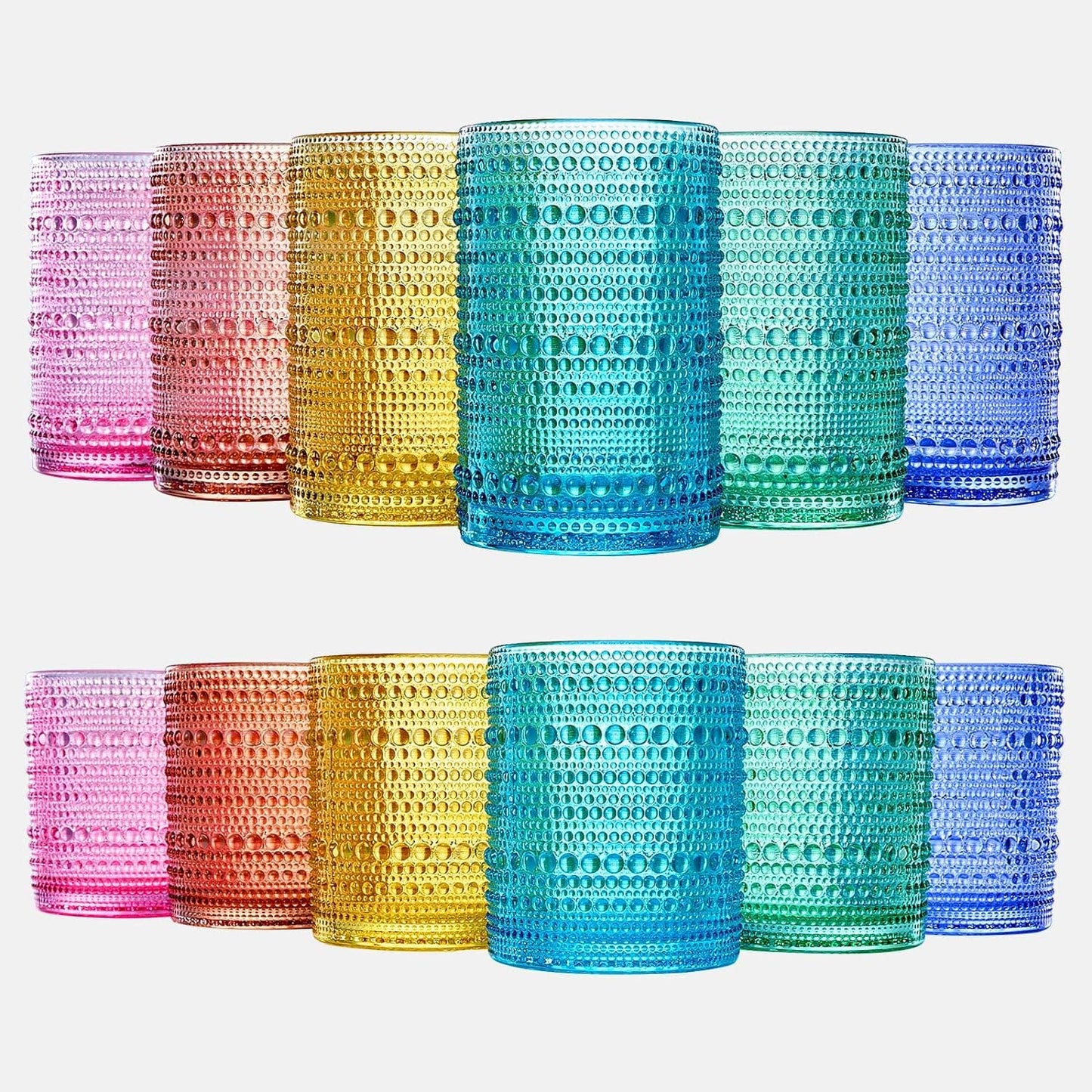 The Wine Savant /  Khen Glassware - Hobnail Drinking Glasses Colored Beaded Drinking Set of 12