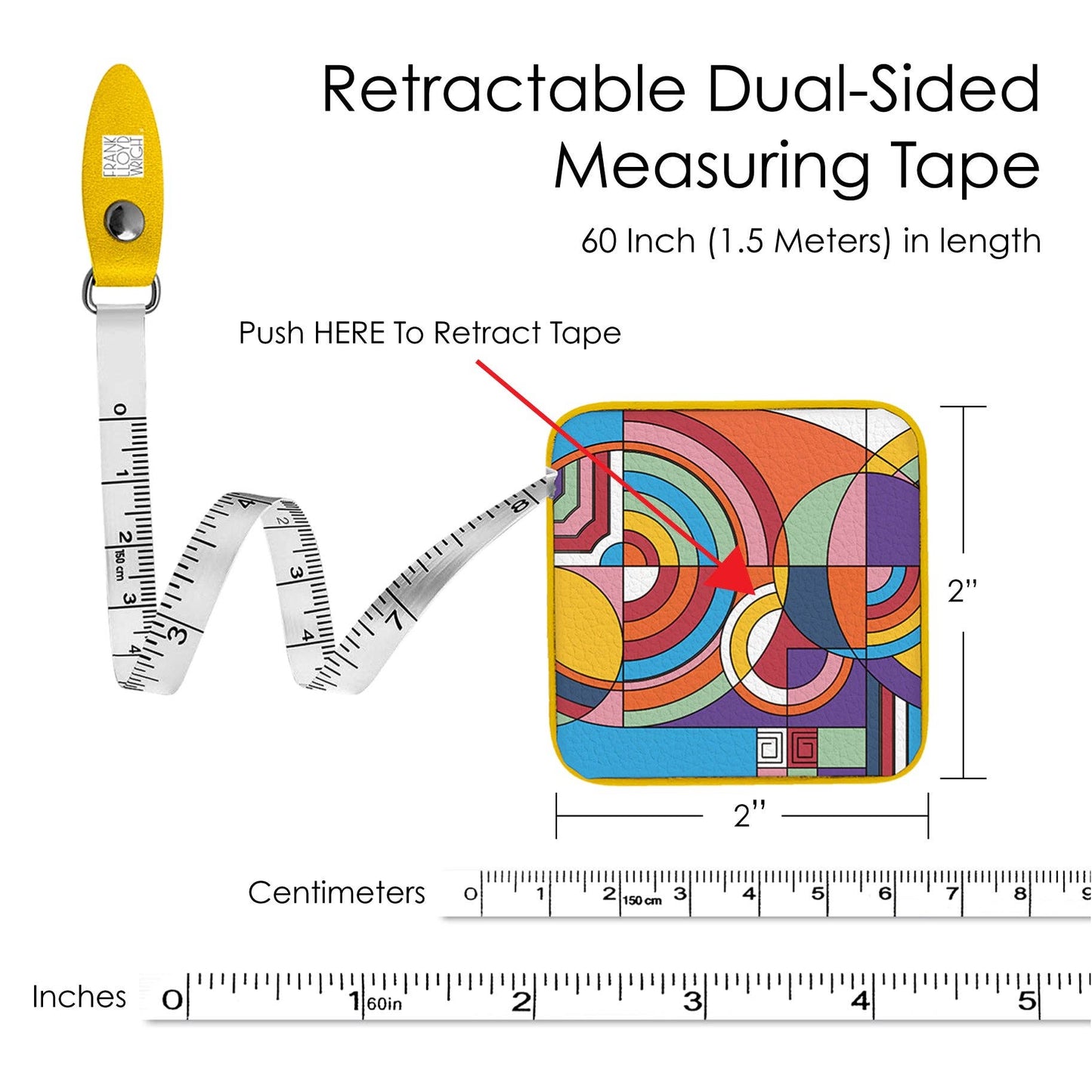 RainCaper - Frank Lloyd Wright "Hoffman Rug" Compact Retractable Tape Measure – Dual-Sided, 60"/150cm