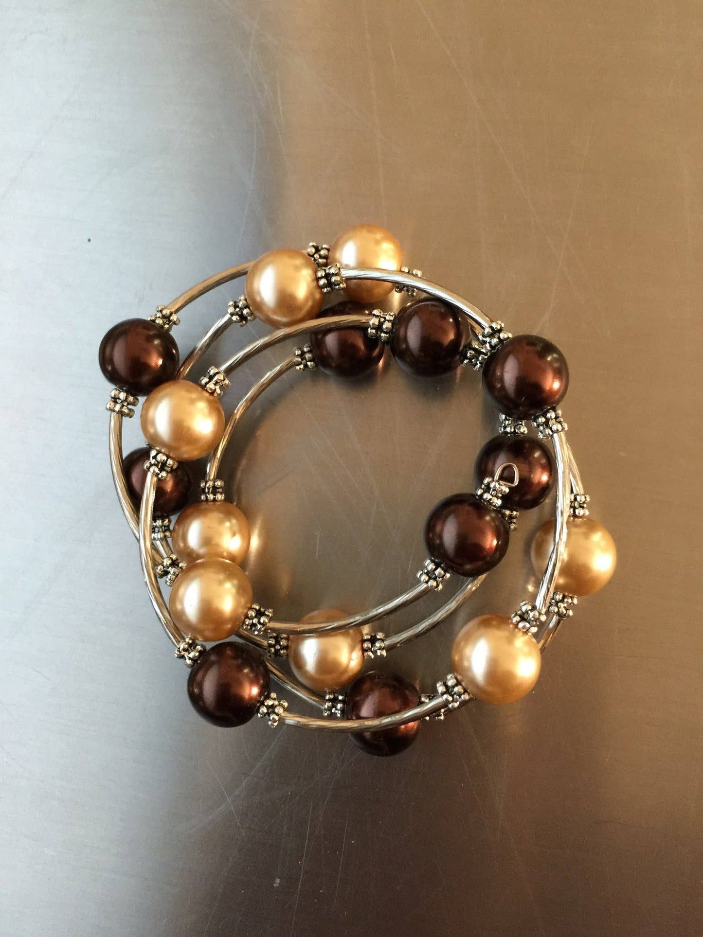 Sea Lily - 100 Br/Ch - Brown/ Champagne Shell Pearl Wrap Bracelet